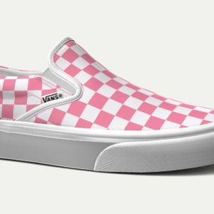 checkered vans slip ons pink